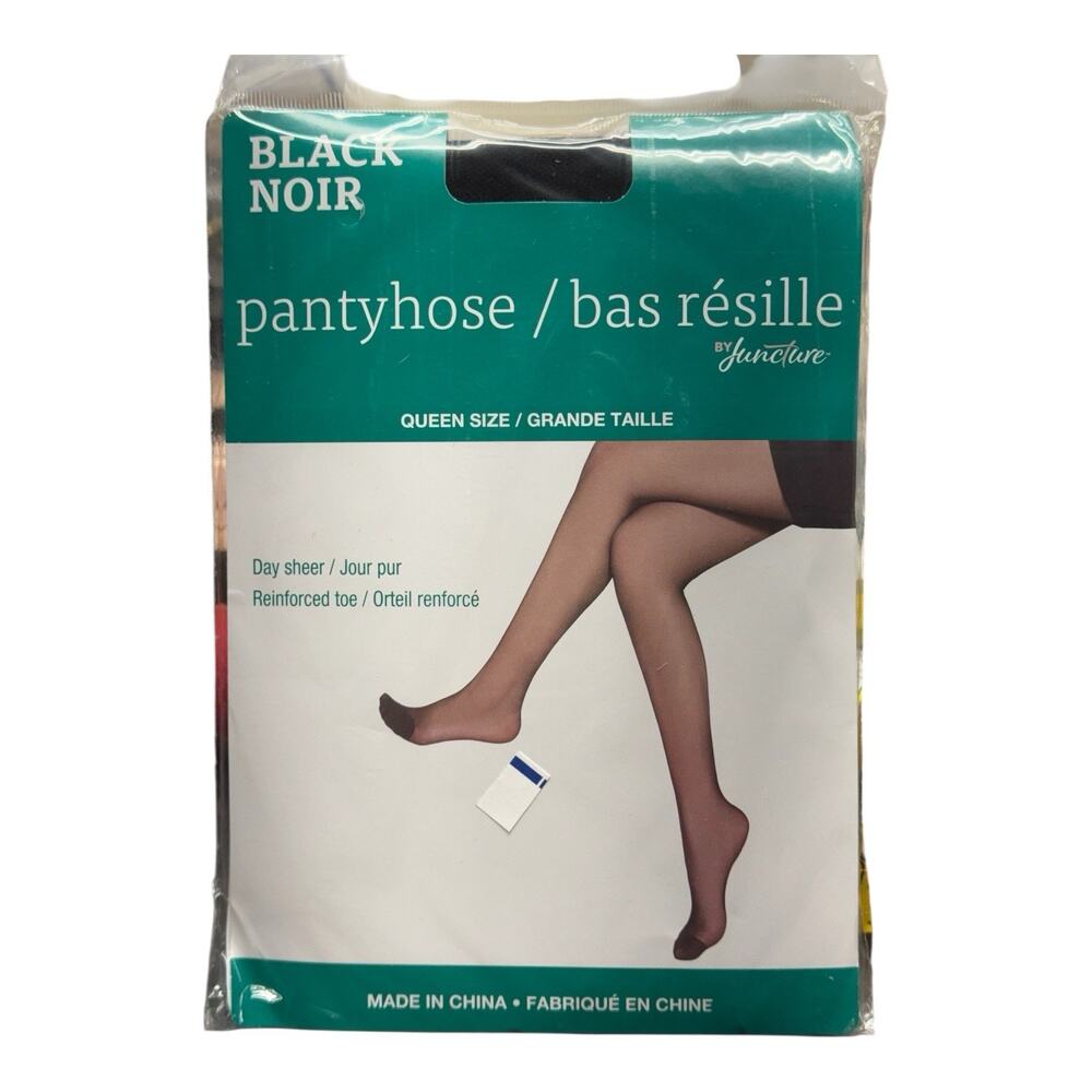 Greenbrier Pantyhose Black Queen Size Day Sheer Reinforced Toe Two Pair